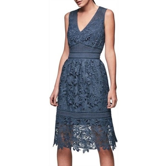 Gerard Darel Dresses & Skirts - Gerard Darel Blue Lace Eyelet Floral Midi Dress 12